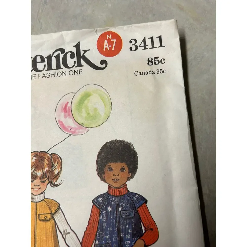 Vintage 1970's Butterick Pattern #3411‎ Toddler Jumpers and Pull-On Pants Size 3